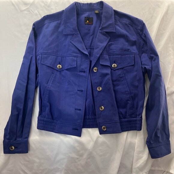 Vintage 80s Lizsport Blue Cotton Bomber Jacket Made in Yugoslavia M - Picture 1 of 9